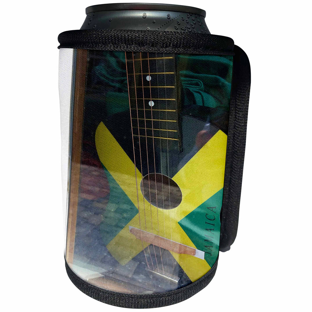 3dRose Florene Cruise Ships Sites - Image Of Jamaican Guitar Painted In Flag Colors - Can Cooler Bottle Wrap (cc_253699)