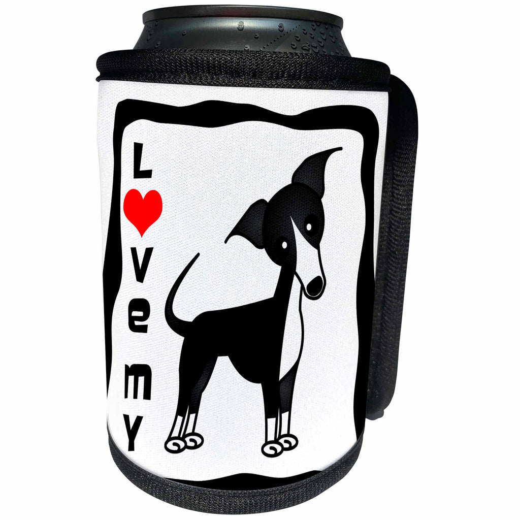 3dRose Janna Salak Designs Dogs - I Love My Italian Greyhound Black - Can Cooler Bottle Wrap (cc_25373)