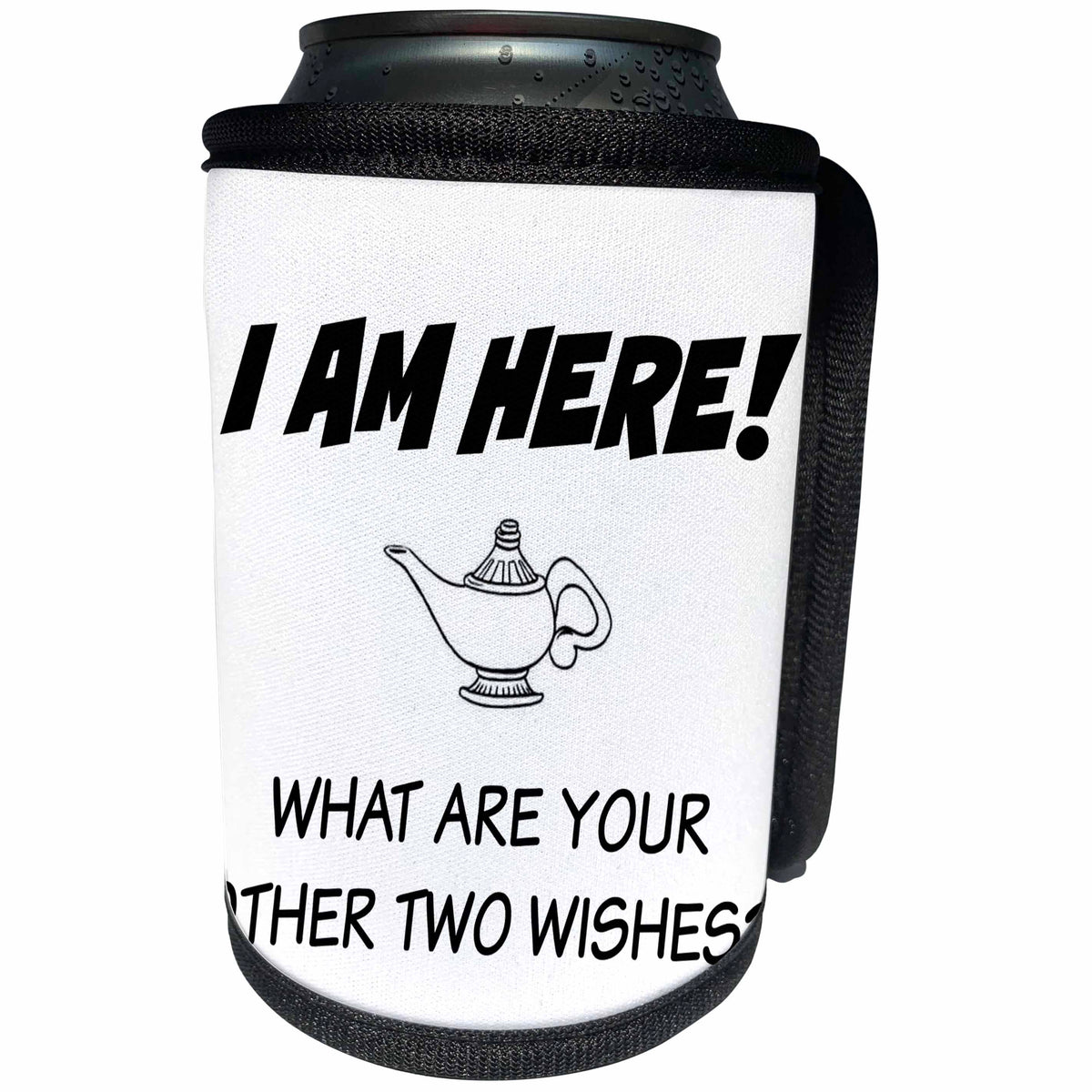 3dRose BrooklynMeme Funny Sayings - I am here What are your other two wishes - Can Cooler Bottle Wrap (cc_253744)
