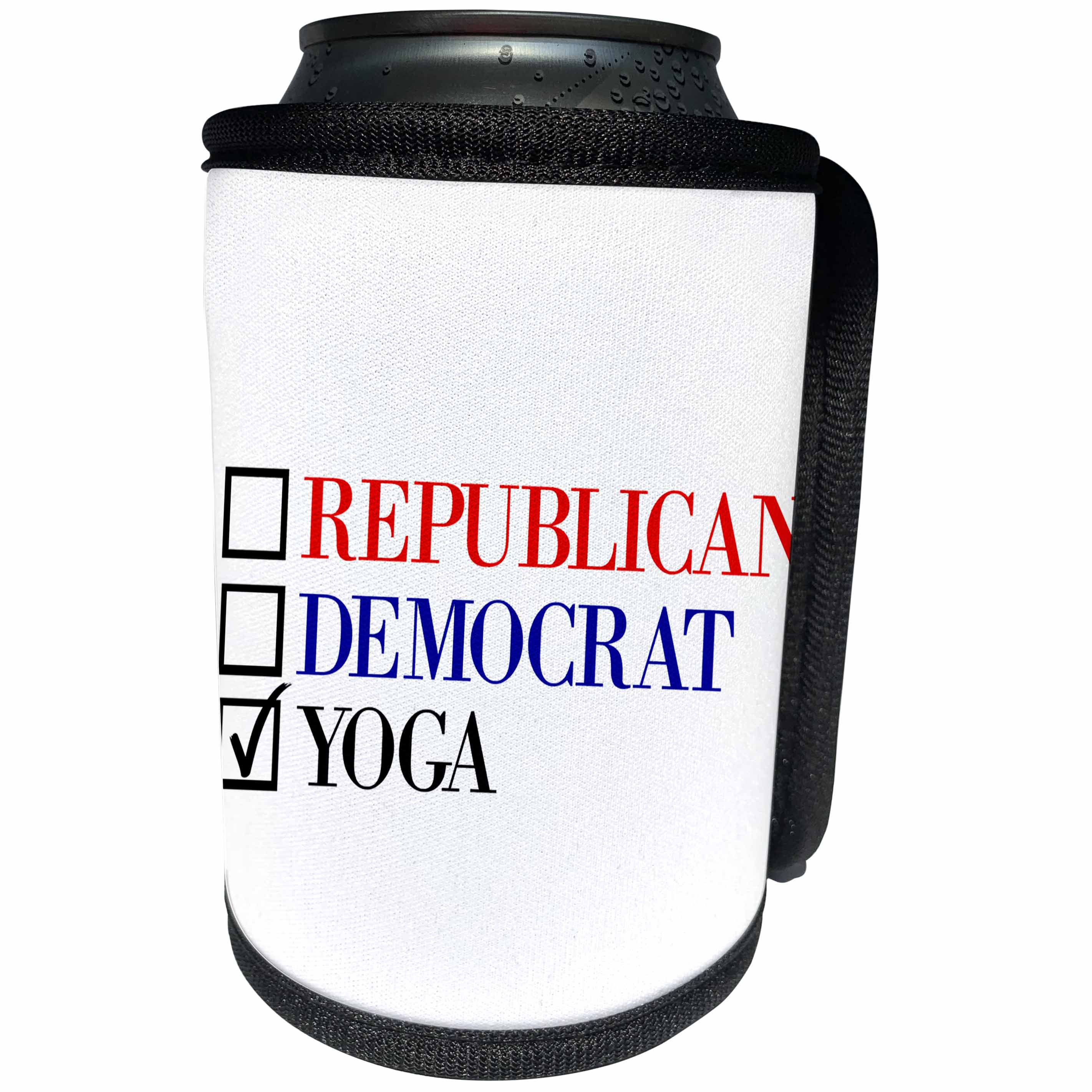 3dRose BrooklynMeme Funny Sayings - Republican Democrat Yoga - Can Cooler Bottle Wrap (cc_253752)