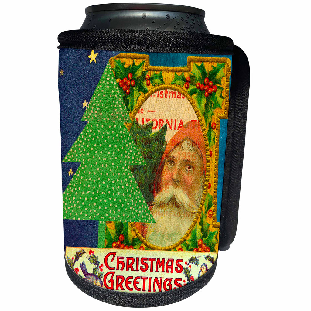 3dRose Cassie Peters Christmas - Vintage Christmas Collage - Can Cooler Bottle Wrap (cc_253769)