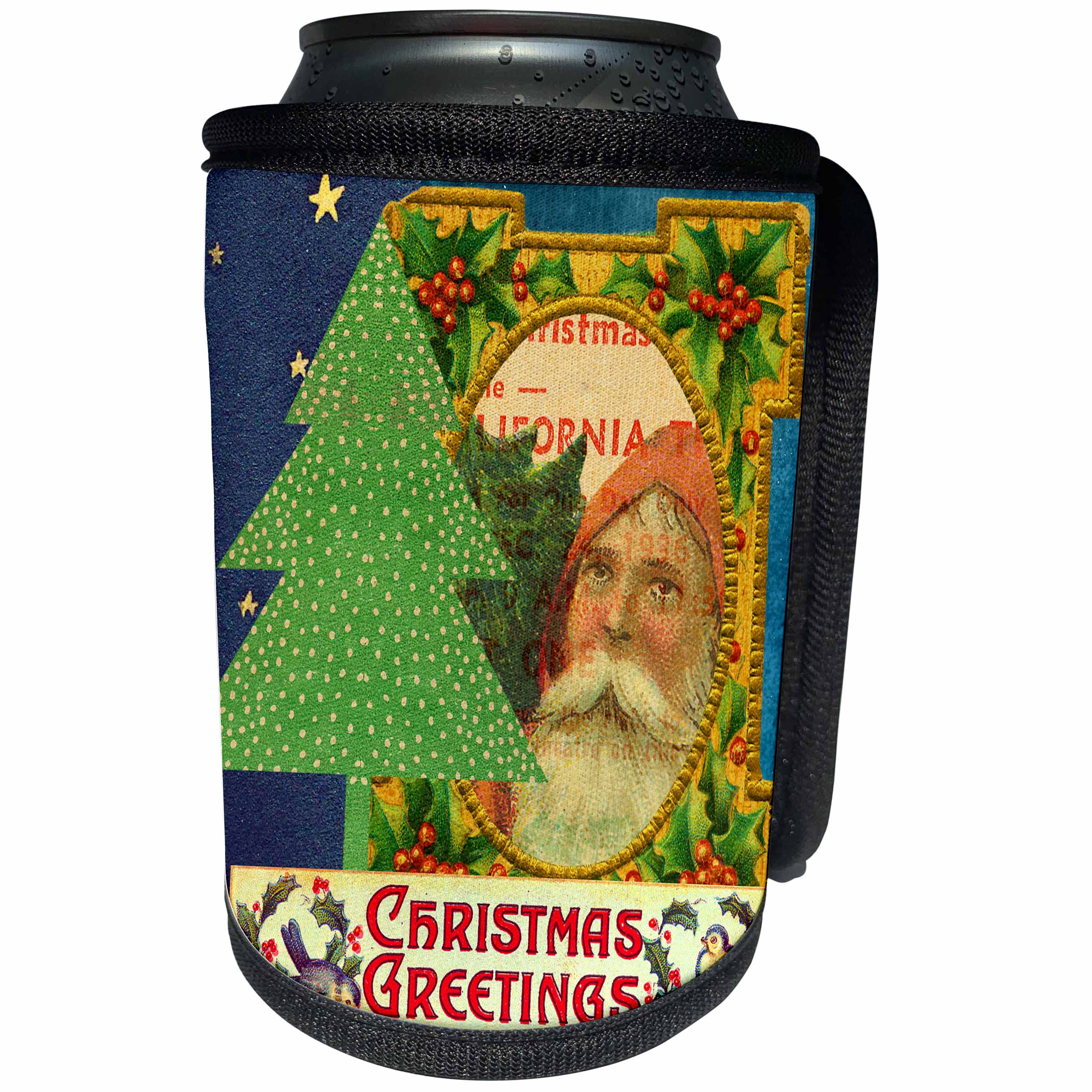 3dRose Cassie Peters Christmas - Vintage Christmas Collage - Can Cooler Bottle Wrap (cc_253769)