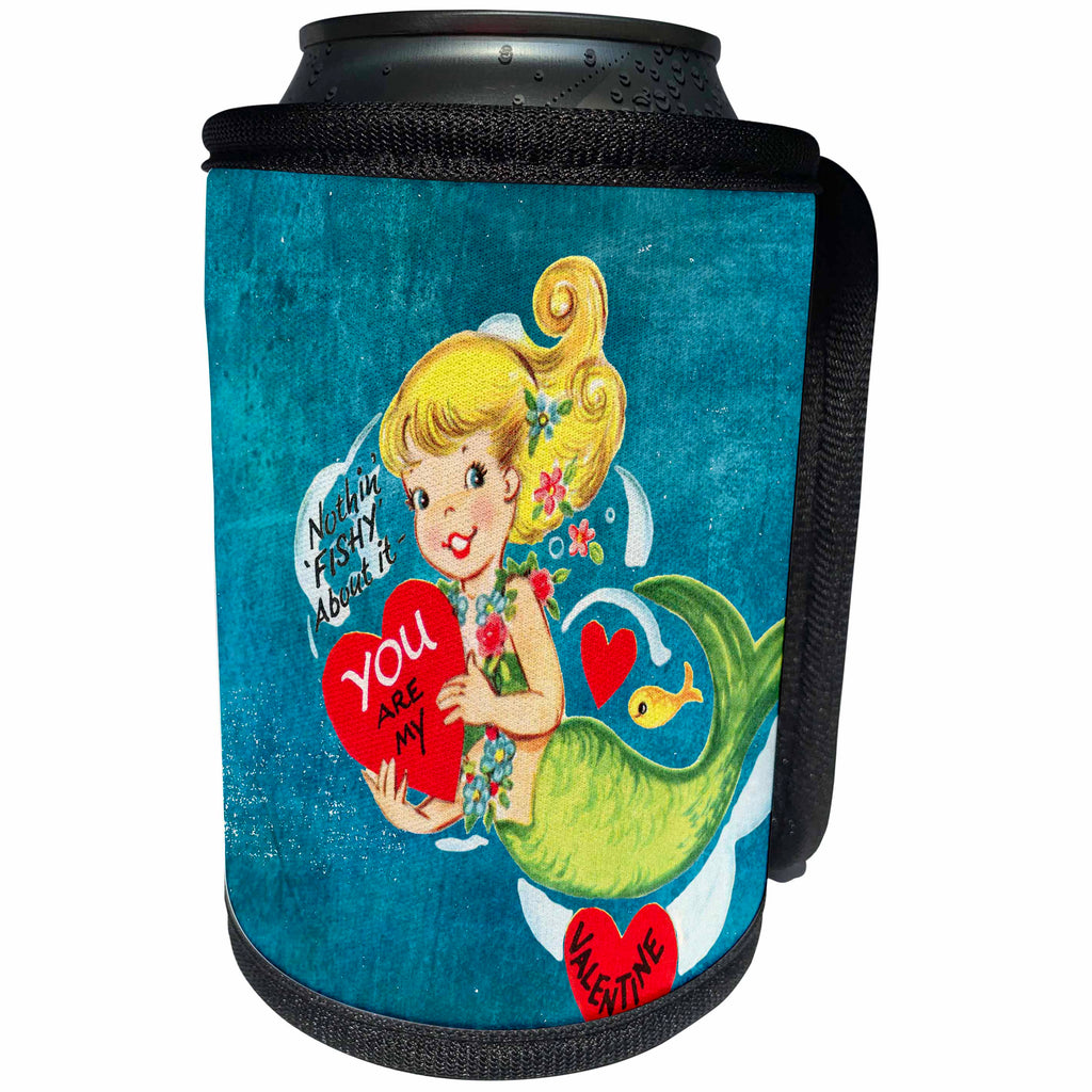 3dRose Cassie Peters Valentine - Vintage Mermaid Valentine - Can Cooler Bottle Wrap (cc_253775)
