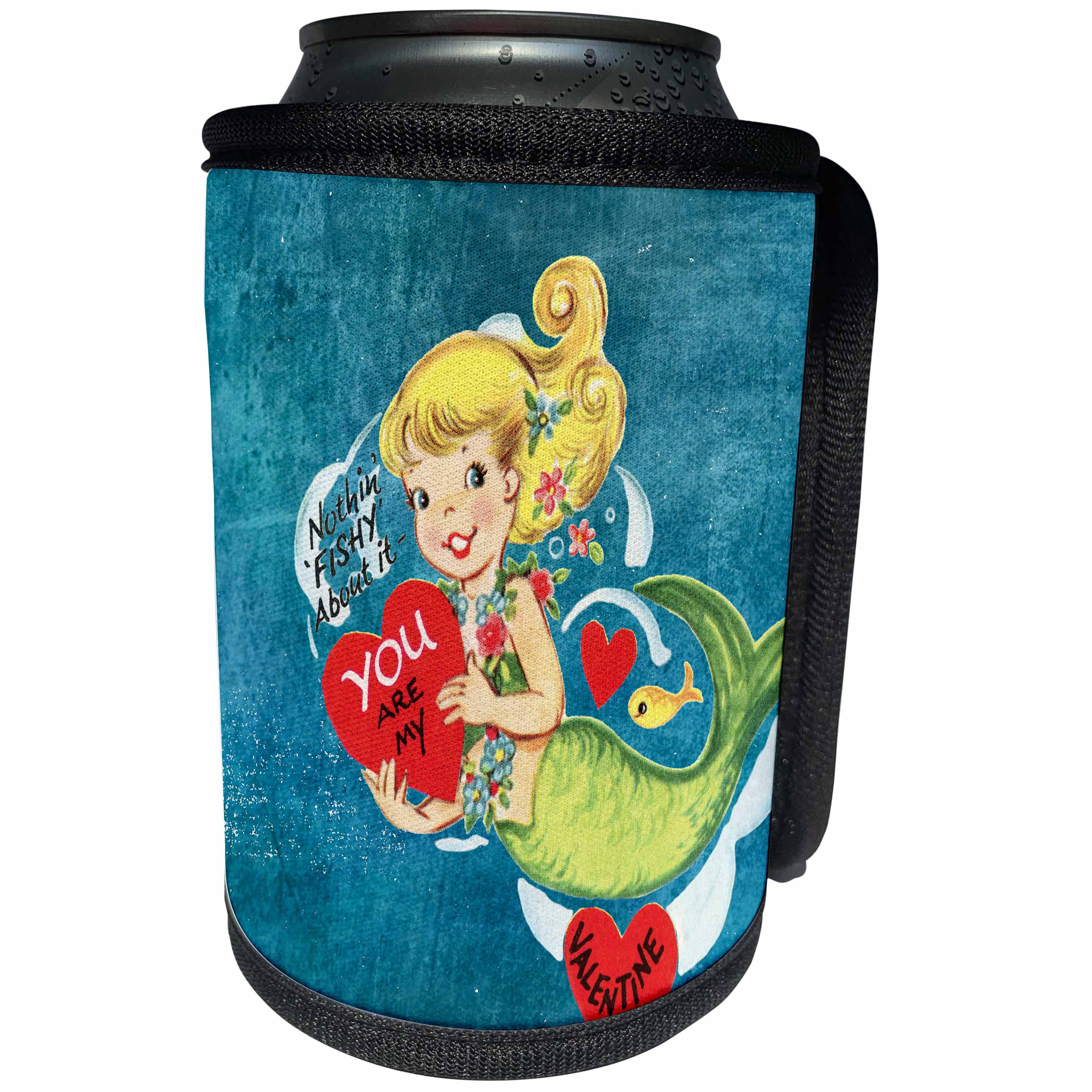 3dRose Cassie Peters Valentine - Vintage Mermaid Valentine - Can Cooler Bottle Wrap (cc_253775)