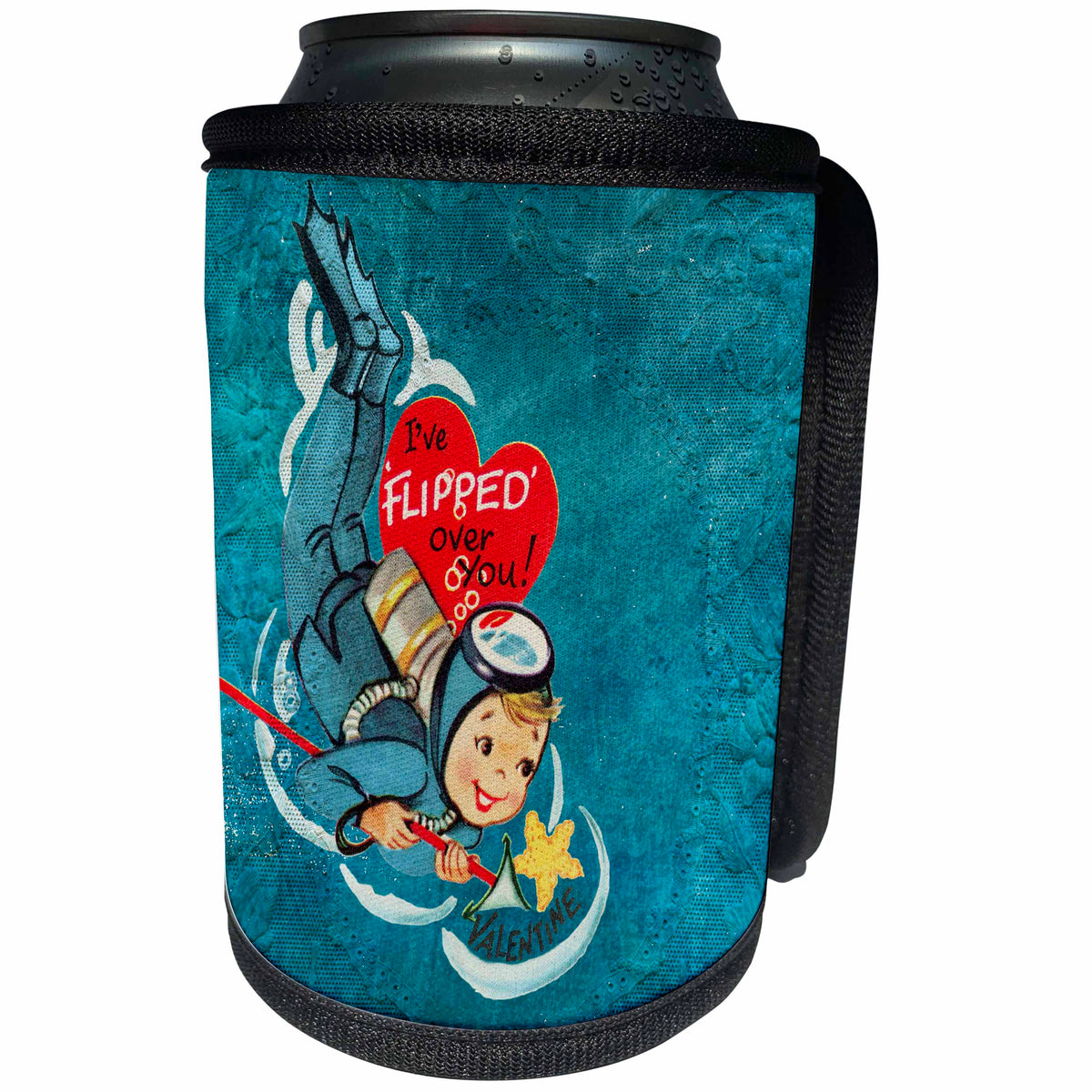 3dRose Cassie Peters Valentine - Vintage Scuba Valentine - Can Cooler Bottle Wrap (cc_253776)
