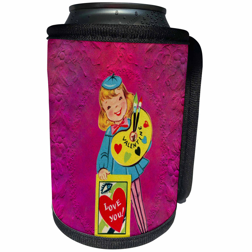 3dRose Cassie Peters Valentine - Vintage Artist Valentine - Can Cooler Bottle Wrap (cc_253777)