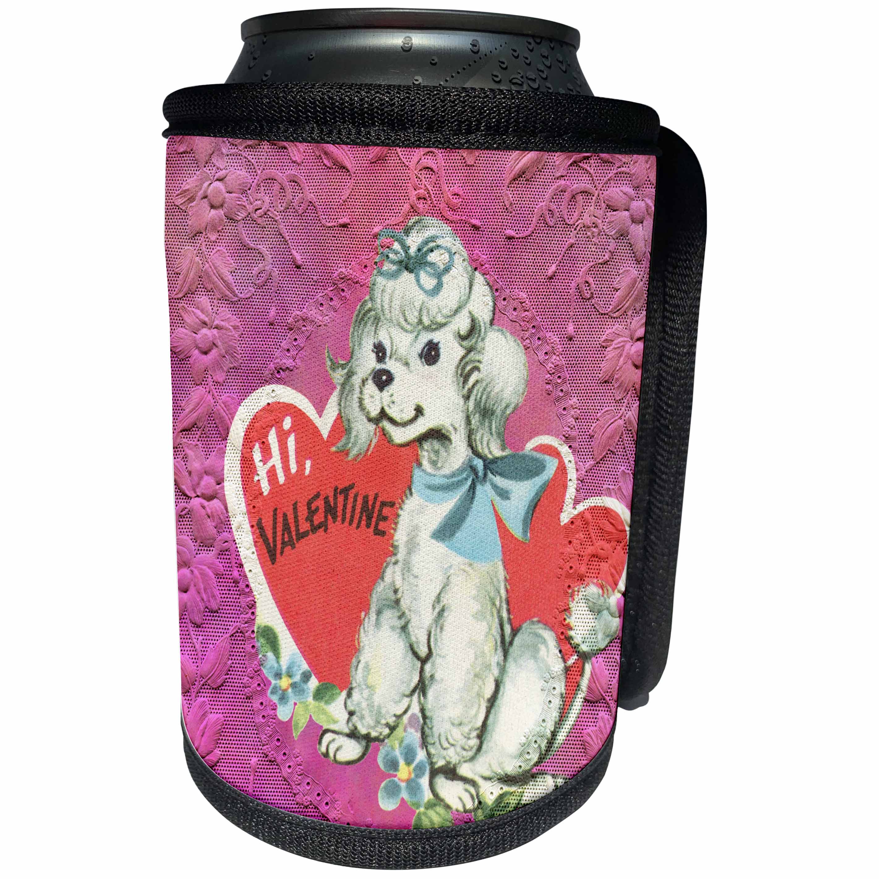 3dRose Cassie Peters Valentine - Vintage Poodle Valentine - Can Cooler Bottle Wrap (cc_253778)