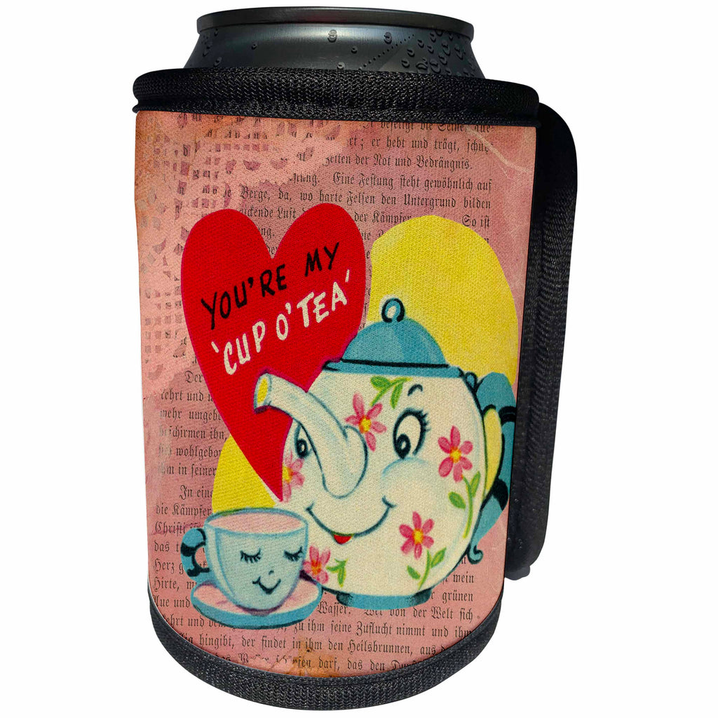 3dRose Cassie Peters Valentine - Vintage Teapot Valentine - Can Cooler Bottle Wrap (cc_253779)