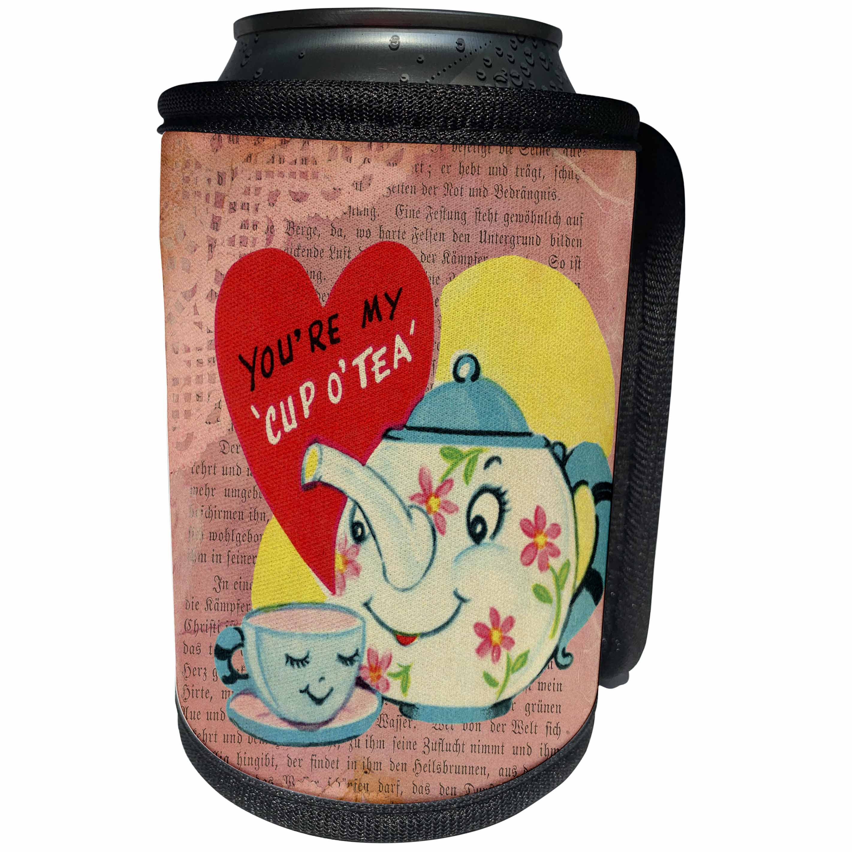 3dRose Cassie Peters Valentine - Vintage Teapot Valentine - Can Cooler Bottle Wrap (cc_253779)