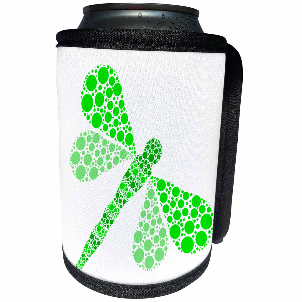 3dRose Janna Salak Designs Prints and Patterns - Green Pointillism Dragonfly - Can Cooler Bottle Wrap (cc_25379)