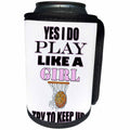 3dRose RinaPiro - Sport Quotes - Yes I do play like a girl. Try to keep up. Basketball. Game. Sport. - Can Cooler Bottle Wrap (cc_253802)