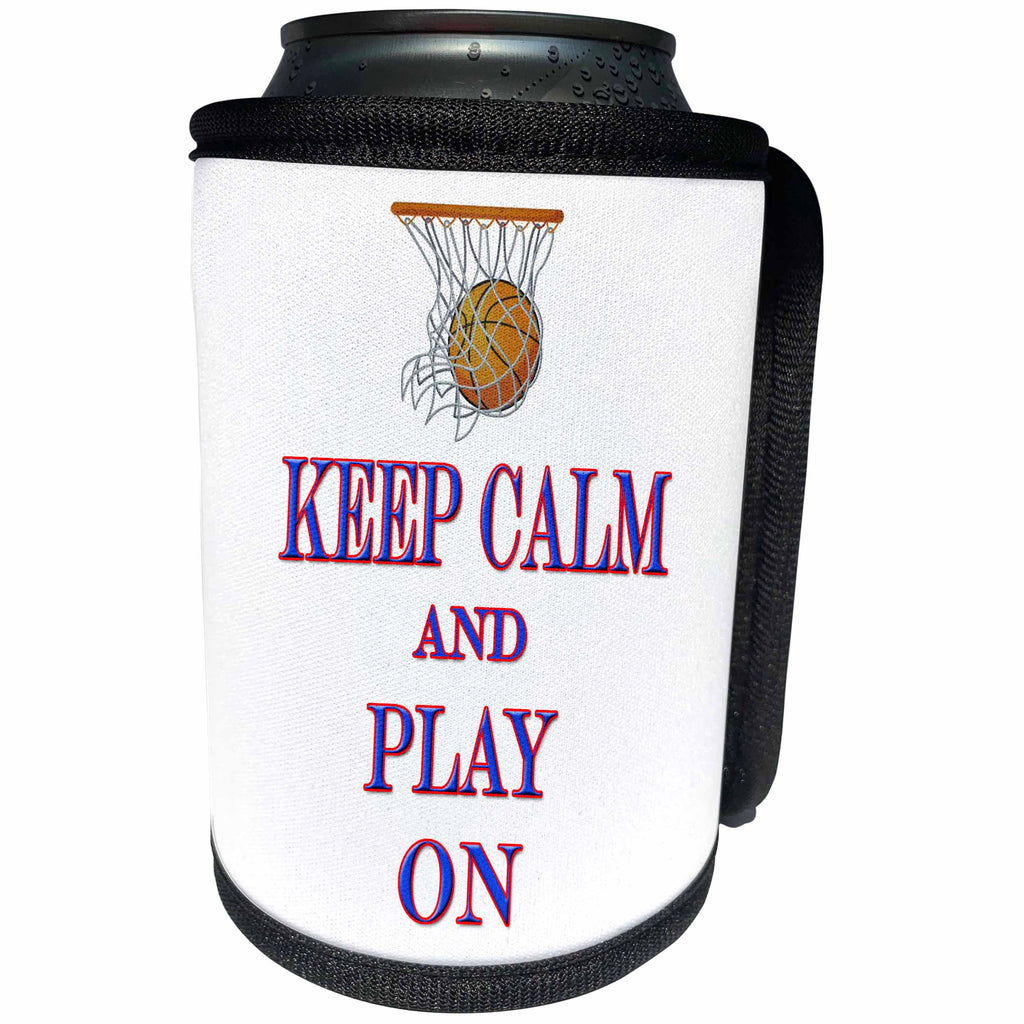 3dRose RinaPiro - Sport Quotes - Keep calm and play on. Basketball. Winner. - Can Cooler Bottle Wrap (cc_253804)