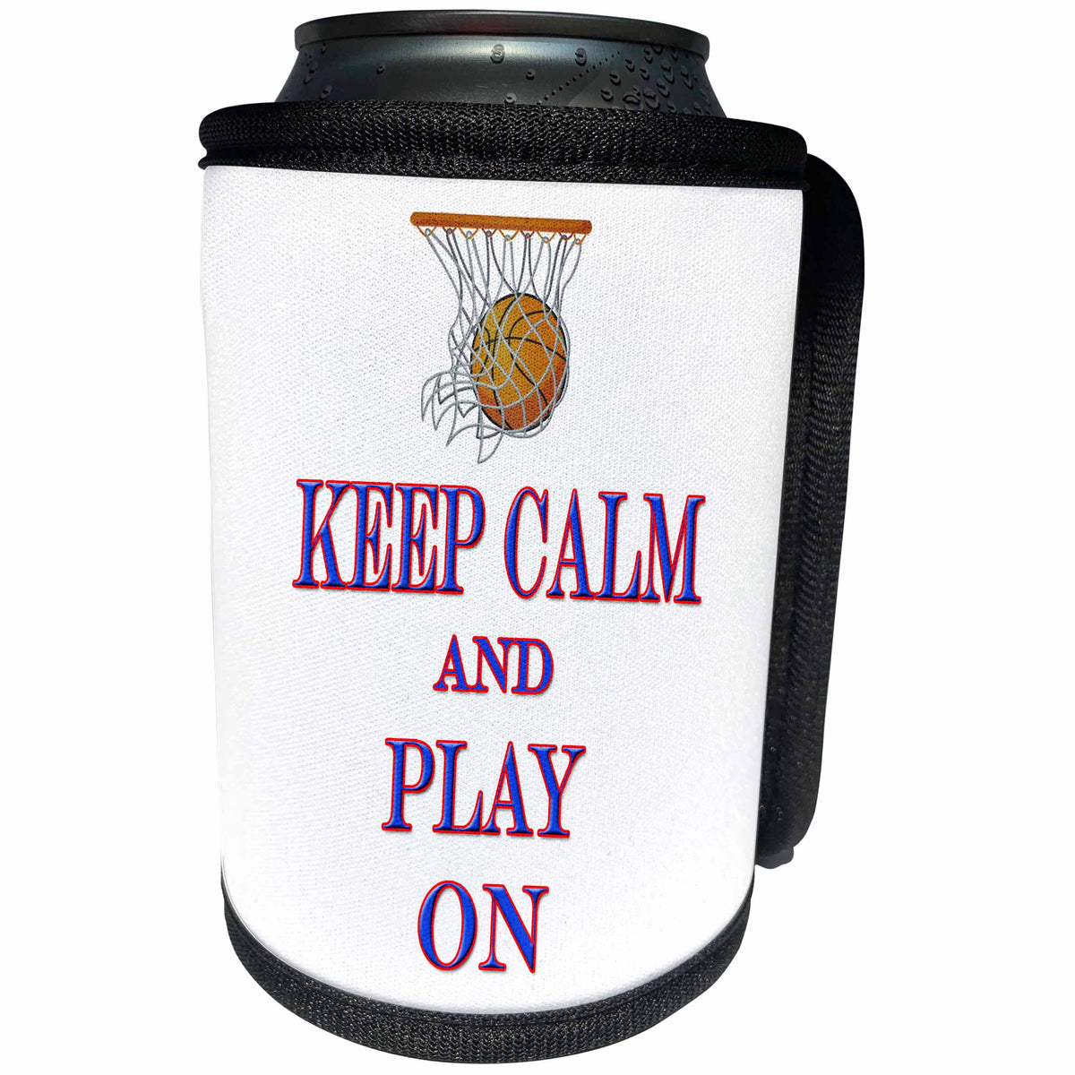 3dRose RinaPiro - Sport Quotes - Keep calm and play on. Basketball. Winner. - Can Cooler Bottle Wrap (cc_253804)