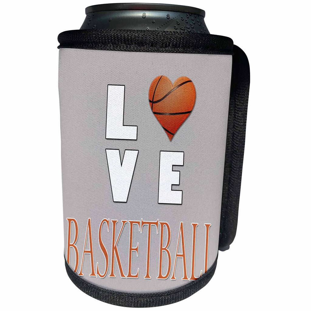 3dRose RinaPiro - Sport Quotes - I love basketball. Winner. Game. - Can Cooler Bottle Wrap (cc_253806)