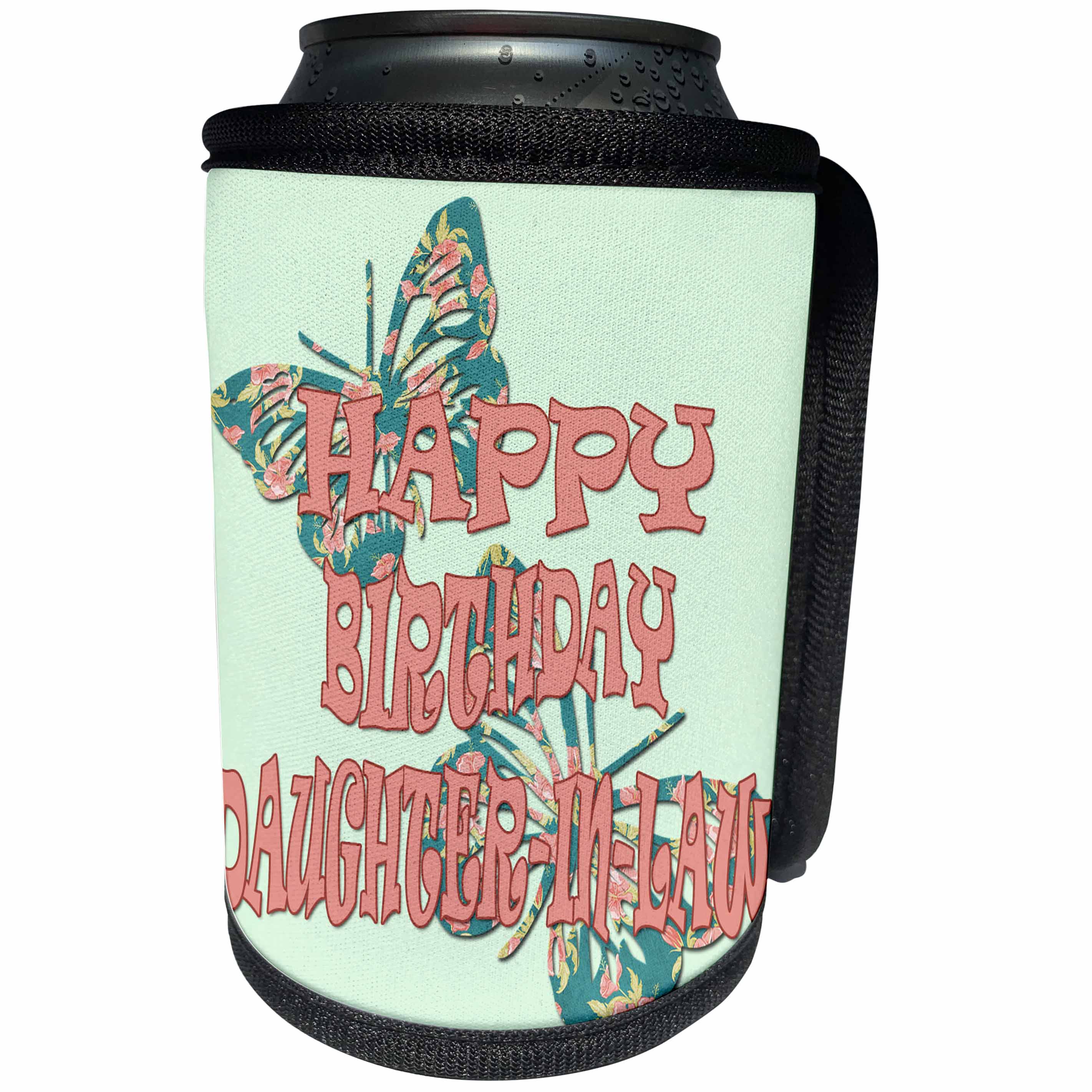 3dRose RinaPiro - Birthday Quotes - Happy Birthday Daughter in law. Butterflies. - Can Cooler Bottle Wrap (cc_253808)