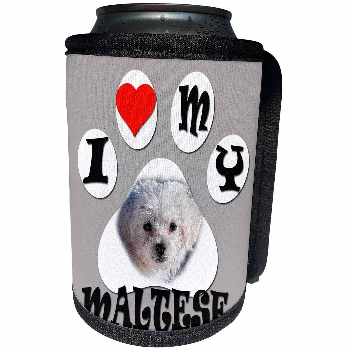 3dRose RinaPiro - Dogs - I love my Maltese. Cute puppy. - Can Cooler Bottle Wrap (cc_253811)