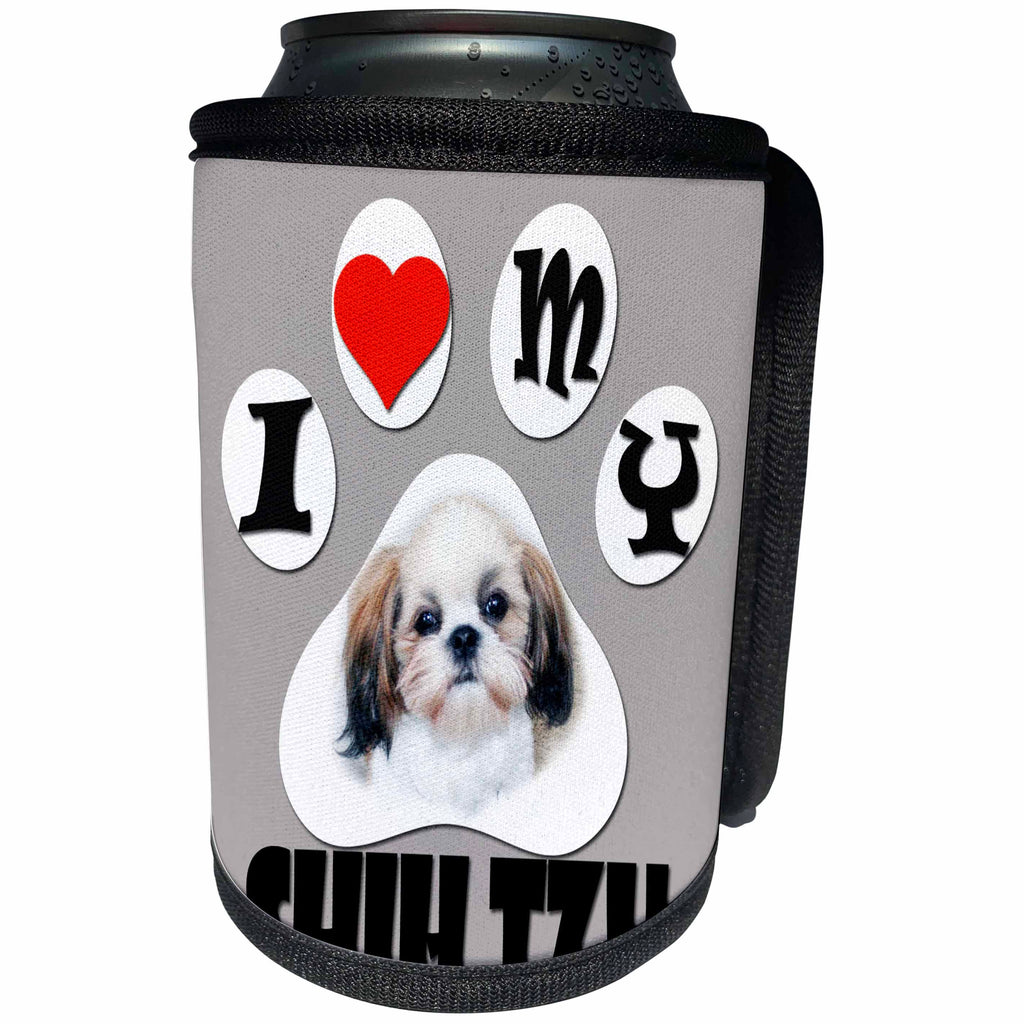 3dRose RinaPiro - Dogs - I love my Shih Tzu. Cute puppy. - Can Cooler Bottle Wrap (cc_253813)