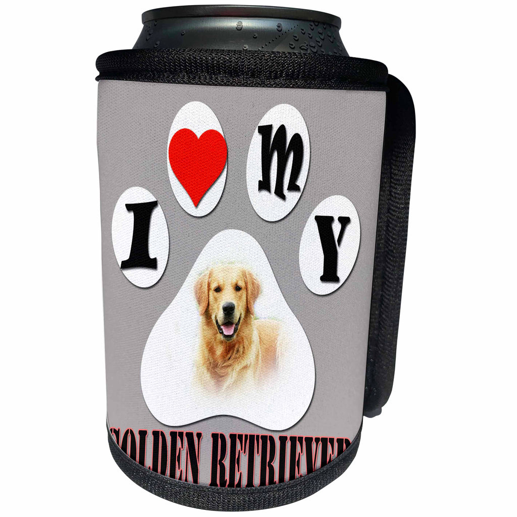 3dRose RinaPiro - Dogs - I love my Golden Retriever. Best friend. - Can Cooler Bottle Wrap (cc_253814)