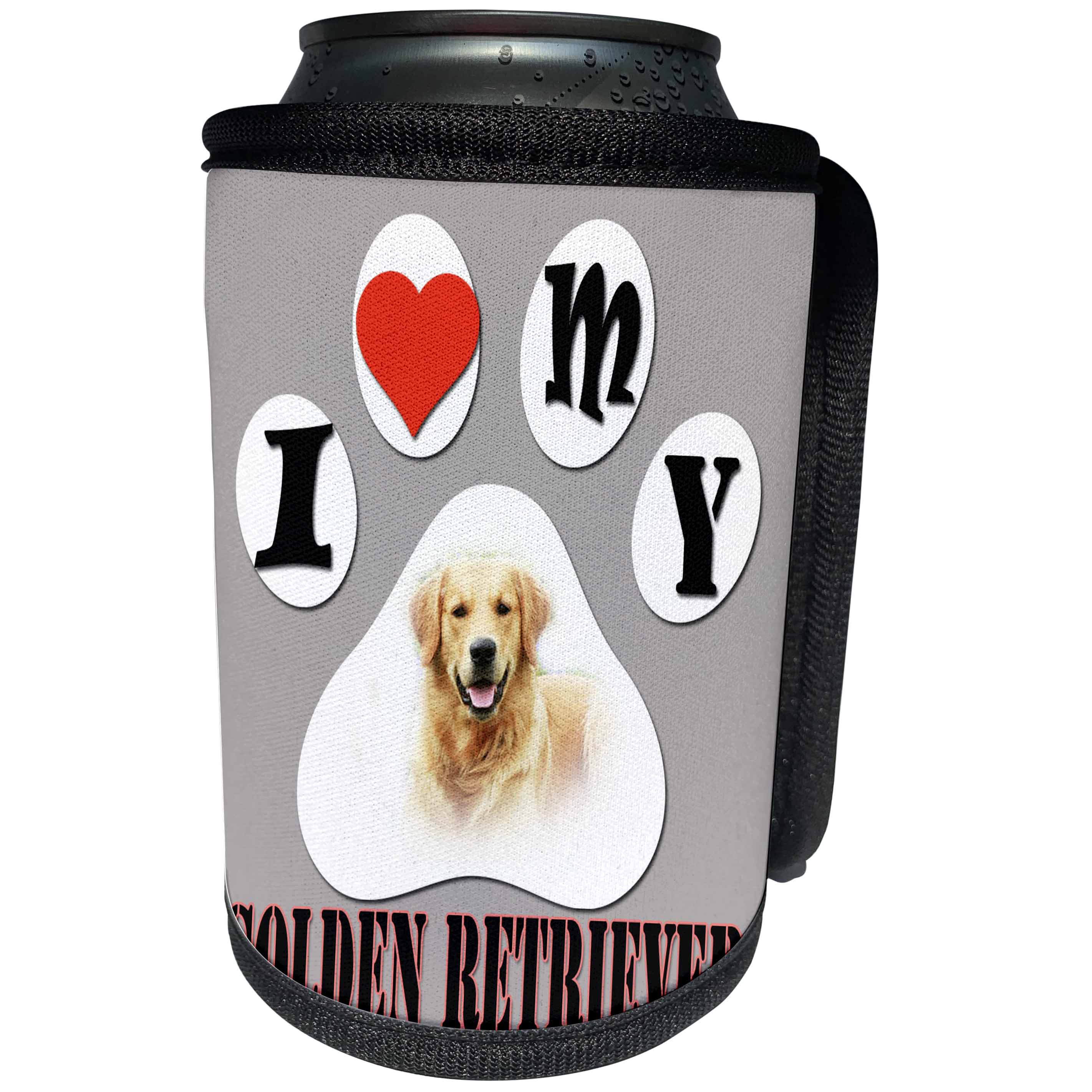 3dRose RinaPiro - Dogs - I love my Golden Retriever. Best friend. - Can Cooler Bottle Wrap (cc_253814)