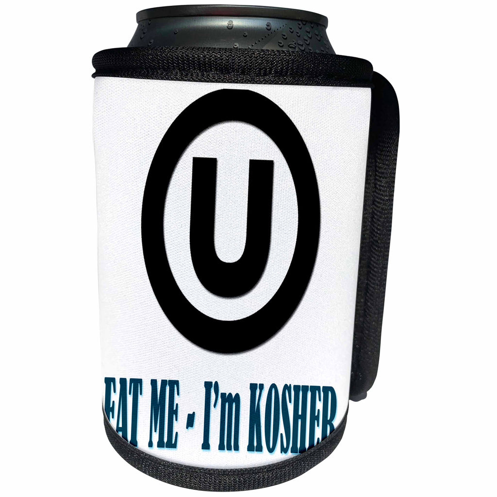 3dRose RinaPiro - Jewish Quotes - Eat me Im Kosher. Love Israel. Funny saying. - Can Cooler Bottle Wrap (cc_253824)