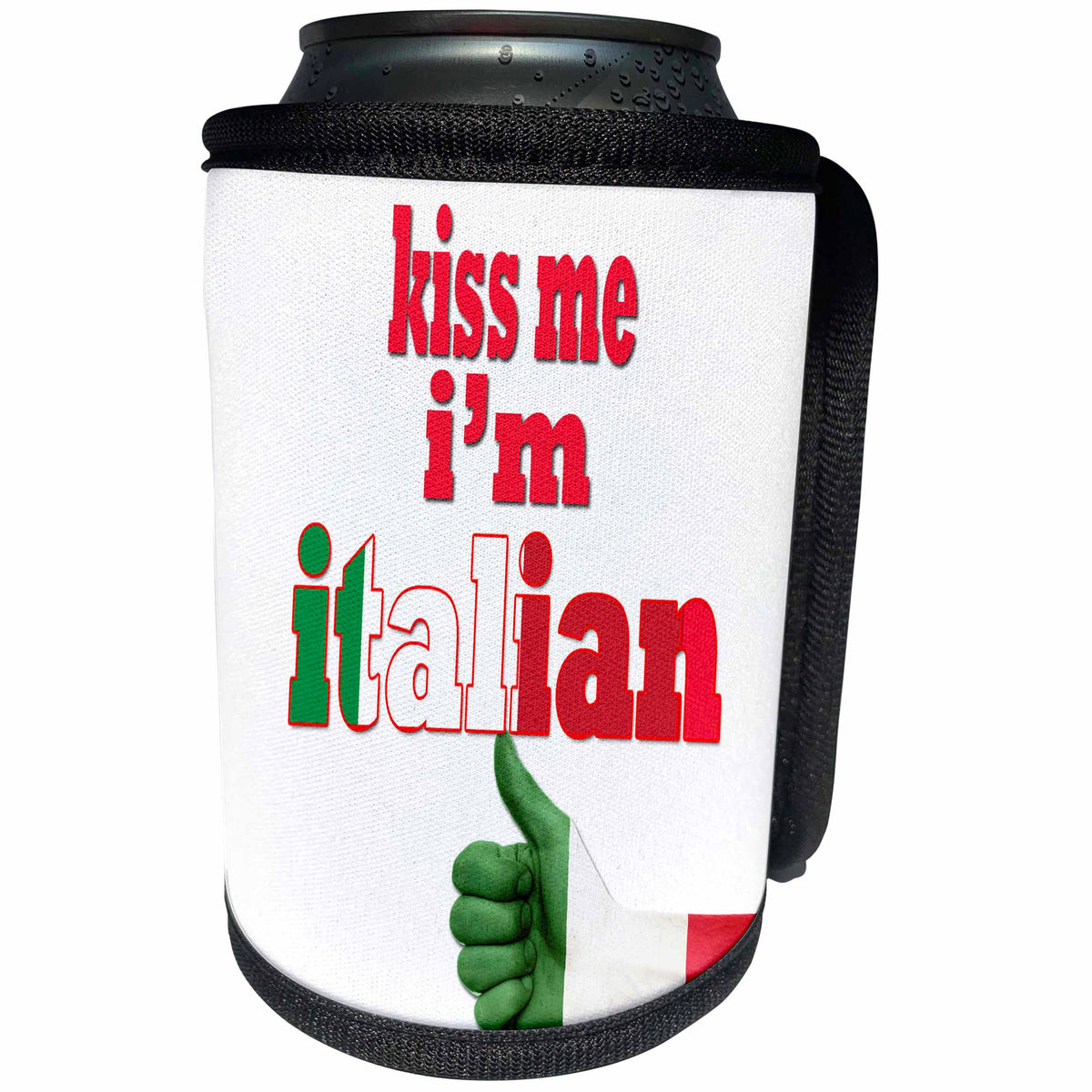 3dRose RinaPiro - Funny Quotes - Kiss me Im Italian. Love Italy. Rome. Italian flag. - Can Cooler Bottle Wrap (cc_253830)