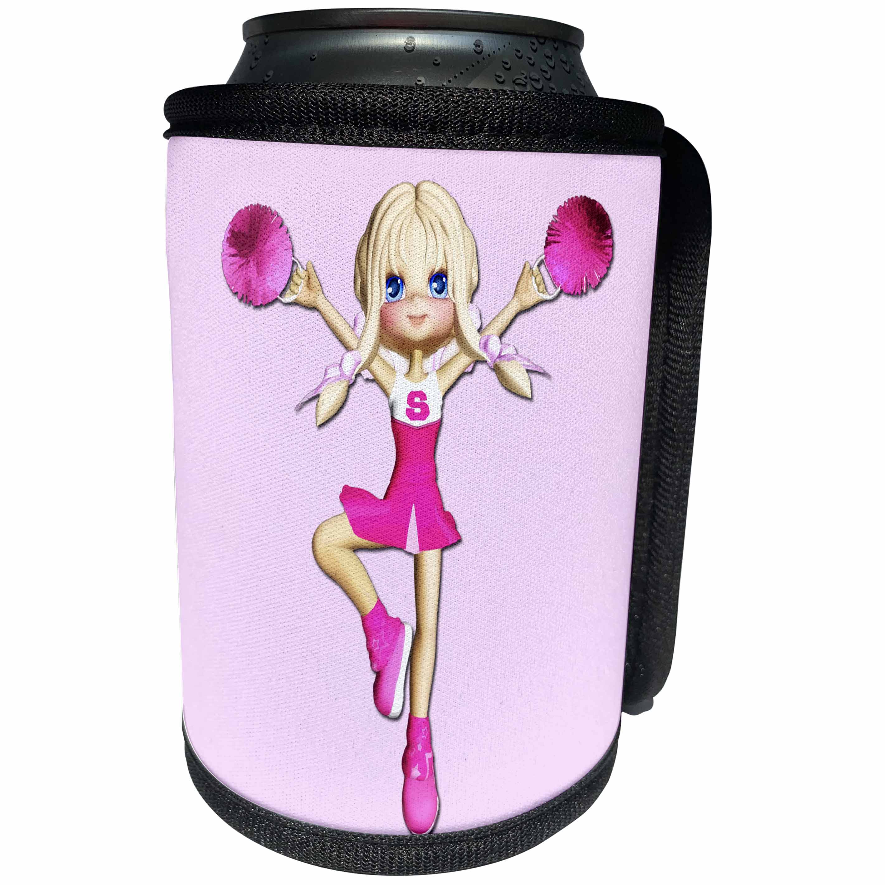 3dRose RinaPiro - Kids - Cheerleader. Little girl. Pink. - Can Cooler Bottle Wrap (cc_253836)