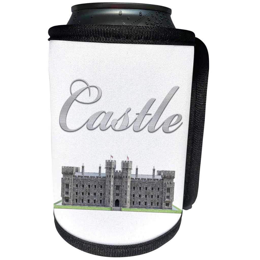 3dRose Boehm Graphics Travel - British Castle with Title - Can Cooler Bottle Wrap (cc_253976)
