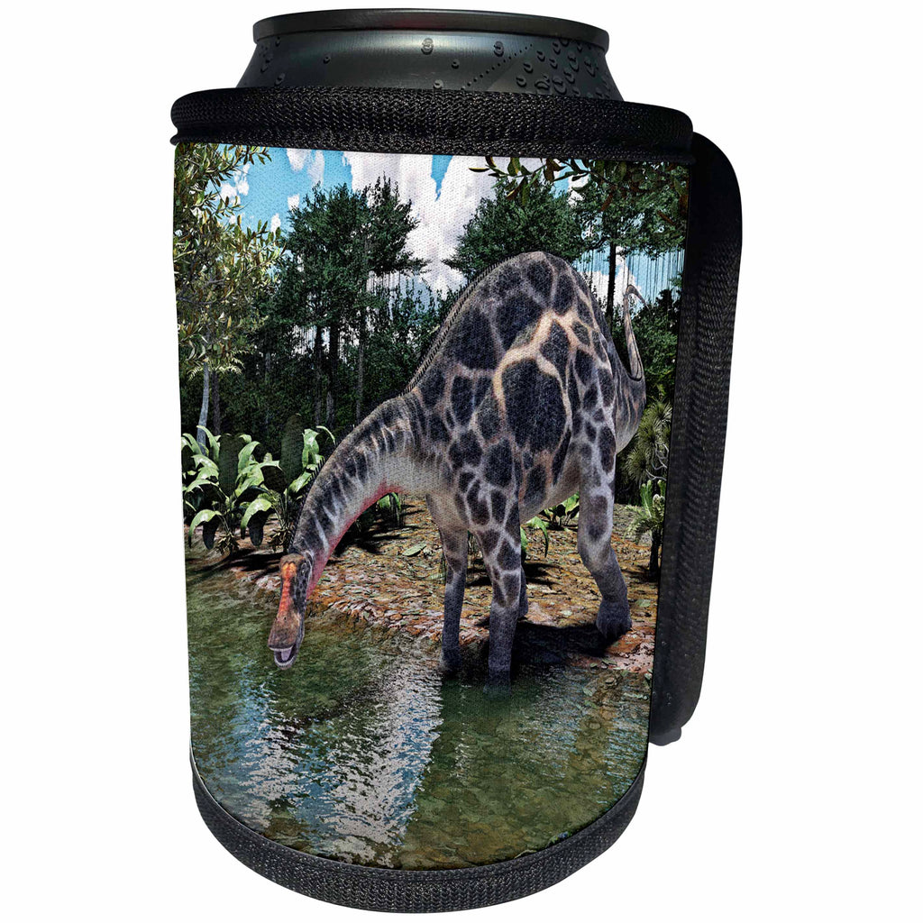 3dRose Boehm Graphics Dinosaur - Dicraeosaurus Looking for food on a river - Can Cooler Bottle Wrap (cc_253979)