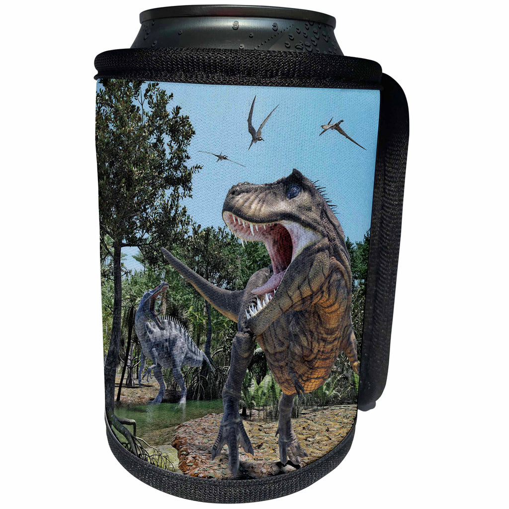 3dRose Boehm Graphics Dinosaur - Suchomimus and Tyrannosaurus Rex Confrontation - Can Cooler Bottle Wrap (cc_253984)