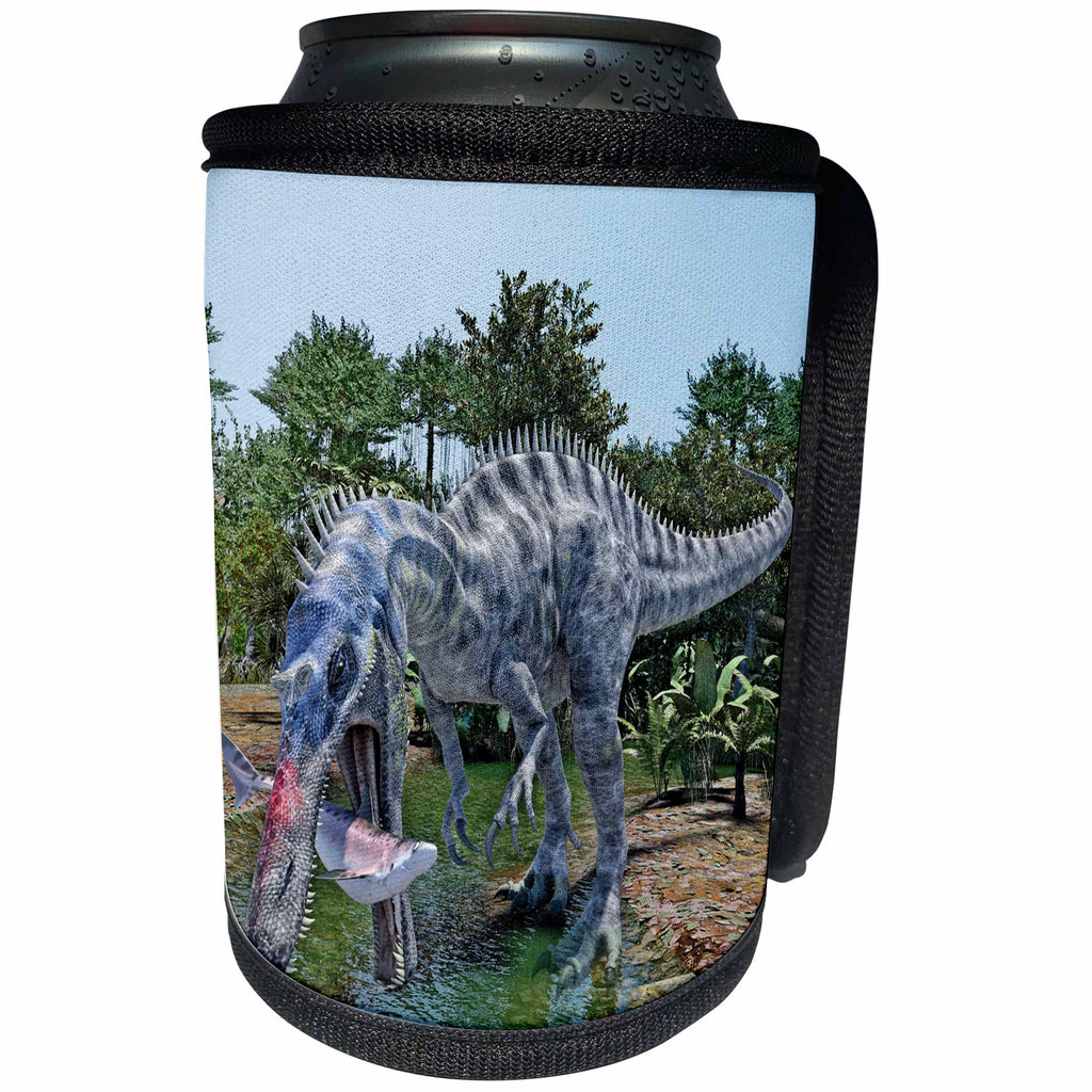 3dRose Boehm Graphics Dinosaur - Suchomimus feeding on a Shark in the Jungle - Can Cooler Bottle Wrap (cc_253985)