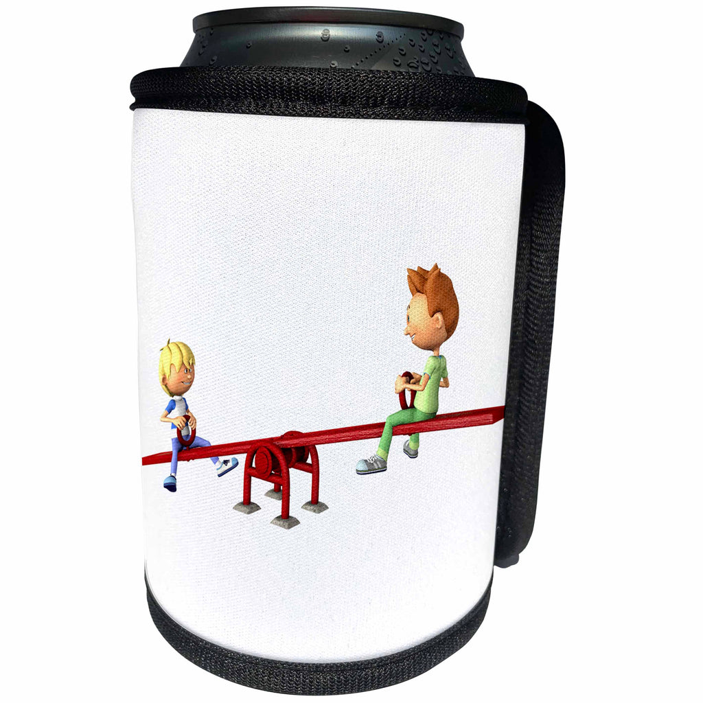 3dRose Boehm Graphics Cartoon - Two Cartoon Boys on a See Saw - Can Cooler Bottle Wrap (cc_254001)