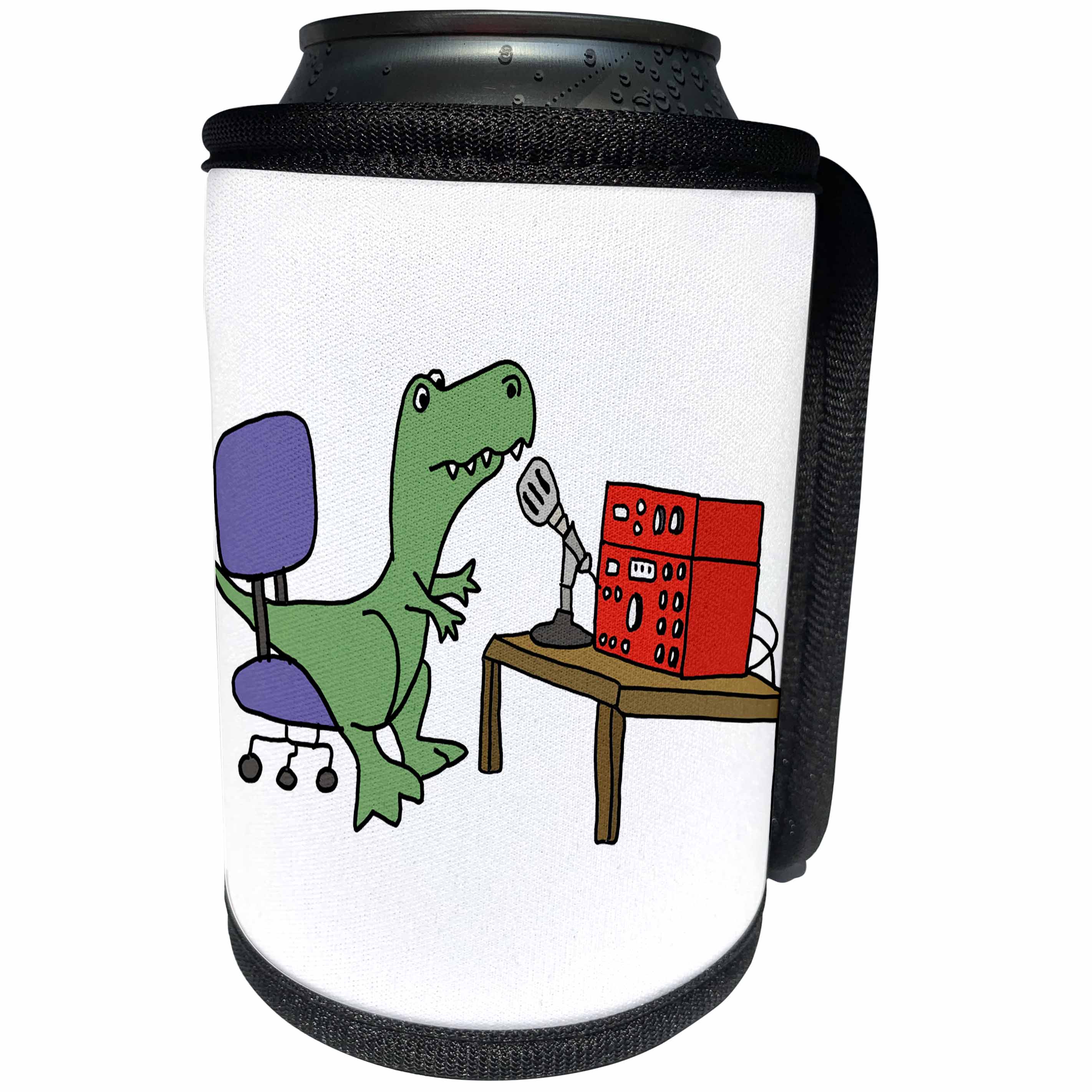 3dRose All Smiles Art Sports and Hobbies - Funny Trex Dinosaur using Ham Radio - Can Cooler Bottle Wrap (cc_254019)