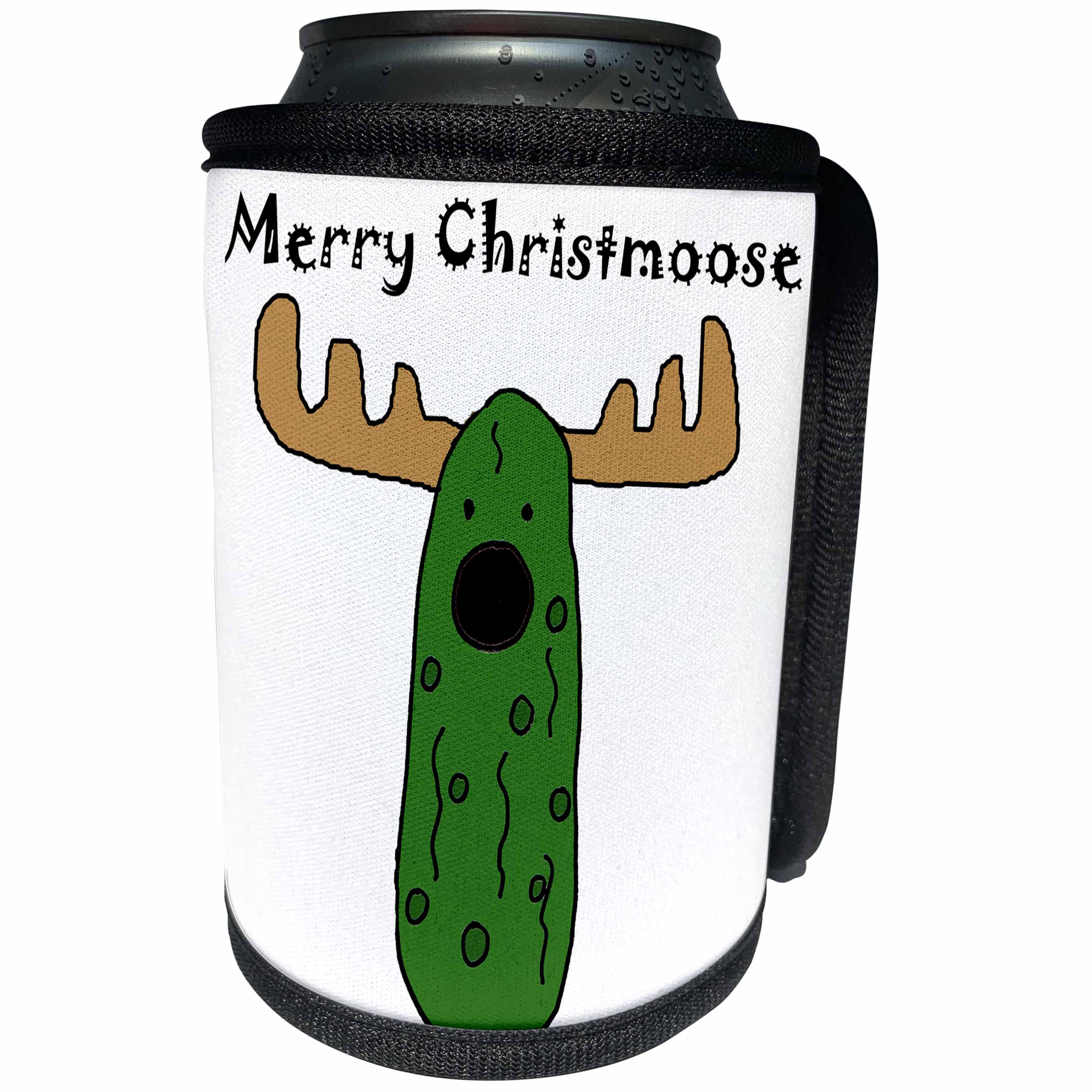 3dRose All Smiles Art Holidays - Funny Christmas Moose is a Pickle - Can Cooler Bottle Wrap (cc_254024)
