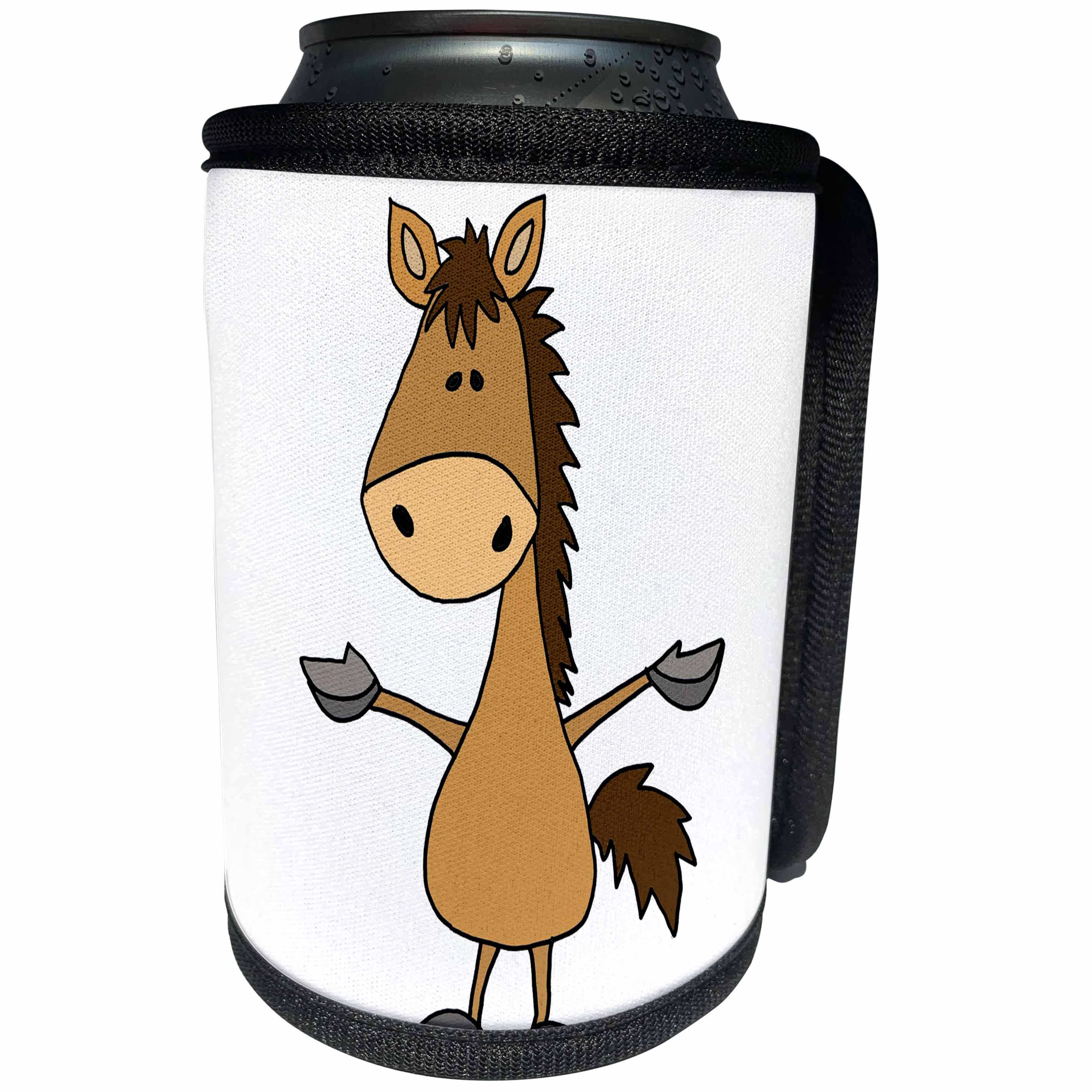 3dRose All Smiles Art Pets - Funny Cute Bay Horse Cartoon - Can Cooler Bottle Wrap (cc_254027)