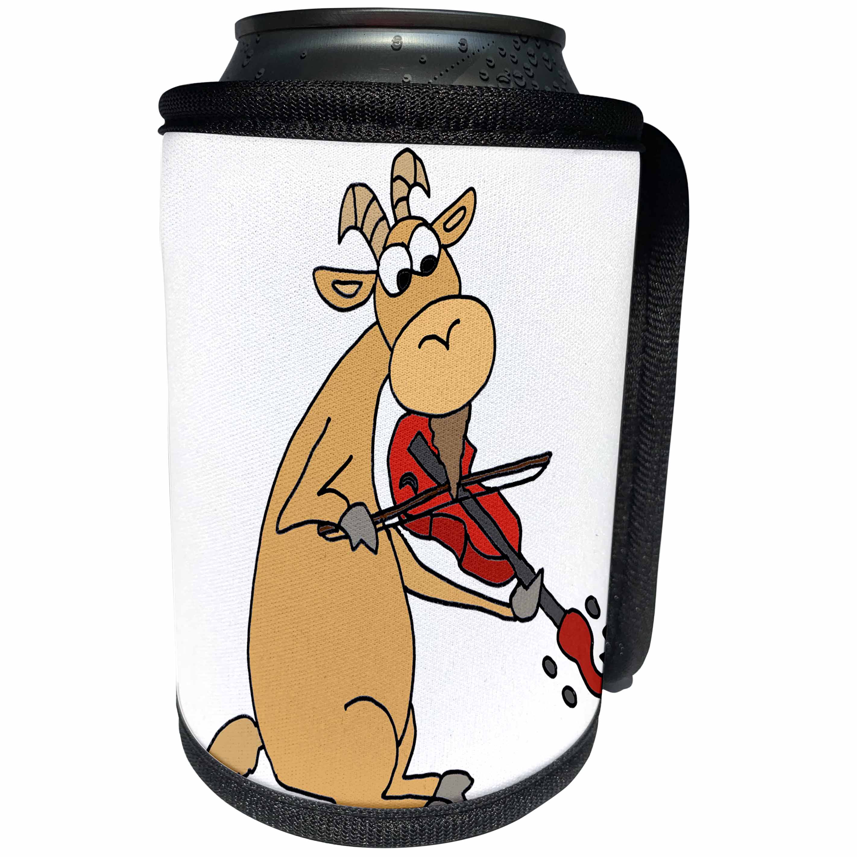 3dRose All Smiles Art Music - Funny Cute Goat Playing the Fiddle or Violin - Can Cooler Bottle Wrap (cc_254029)