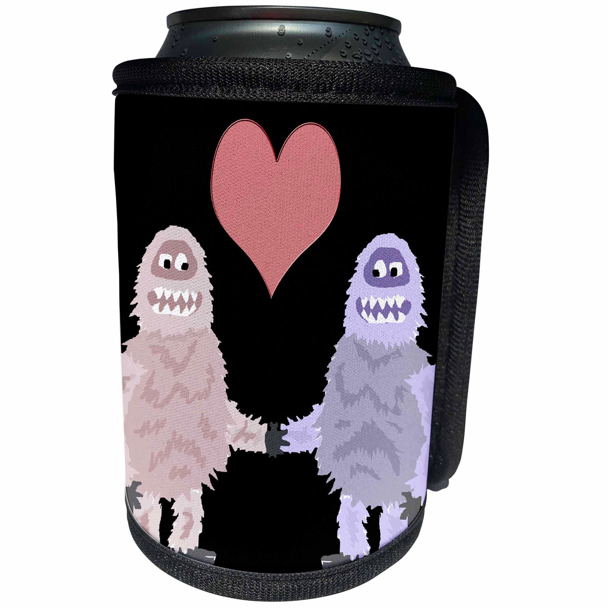 3dRose All Smiles Art Love - Funny Cute Abominable Snowman and Snowwoman in Love - Can Cooler Bottle Wrap (cc_254033)