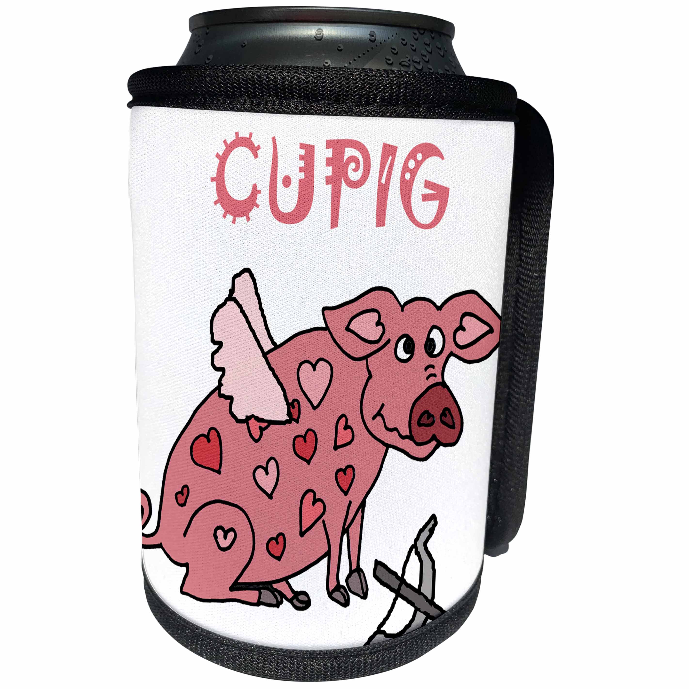 3dRose All Smiles Art Love - Funny Cute Pink Pig Cupig as Cupid with Arrows - Can Cooler Bottle Wrap (cc_254034)