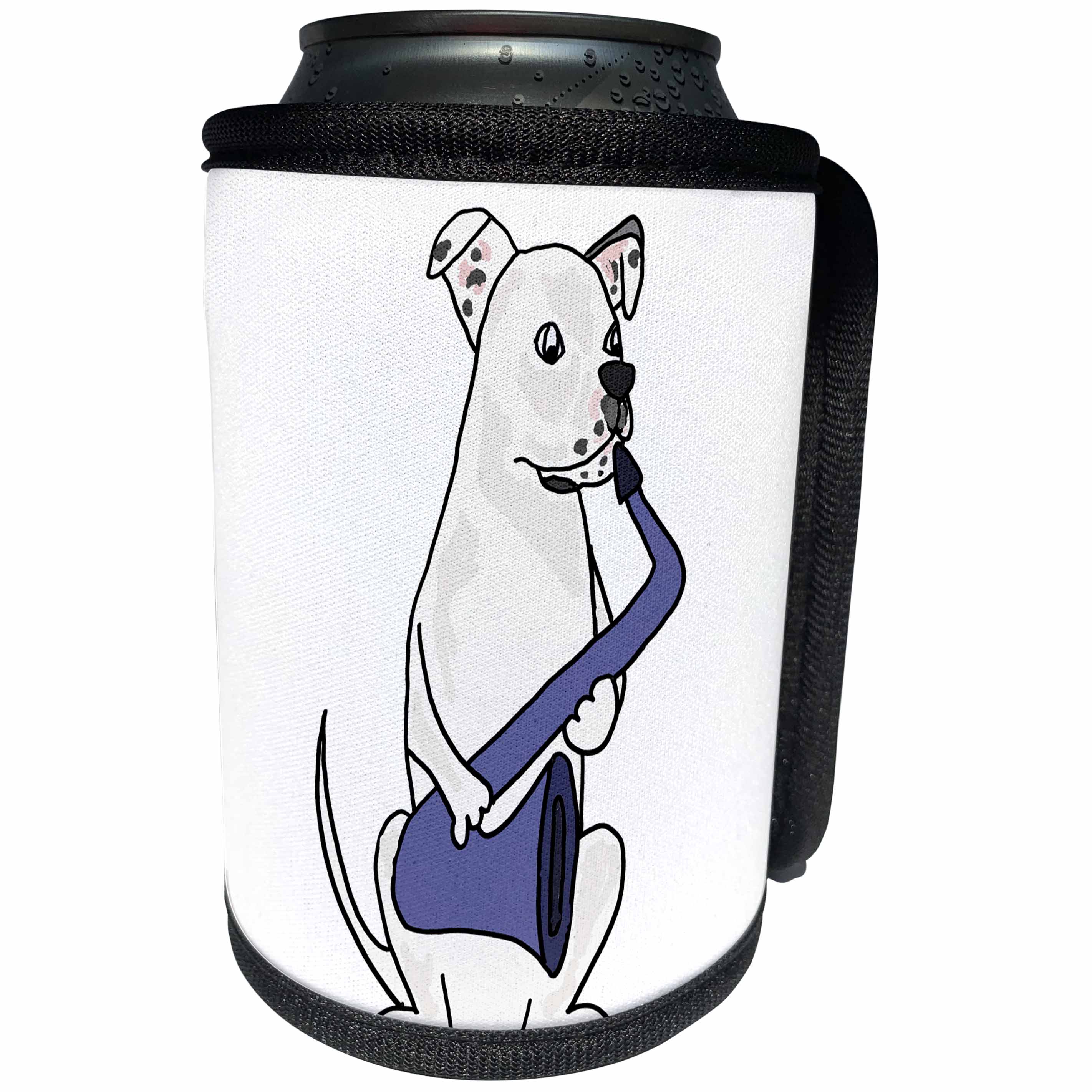 3dRose All Smiles Art Pets - Funny White American Bulldog Playing Saxophone - Can Cooler Bottle Wrap (cc_254037)