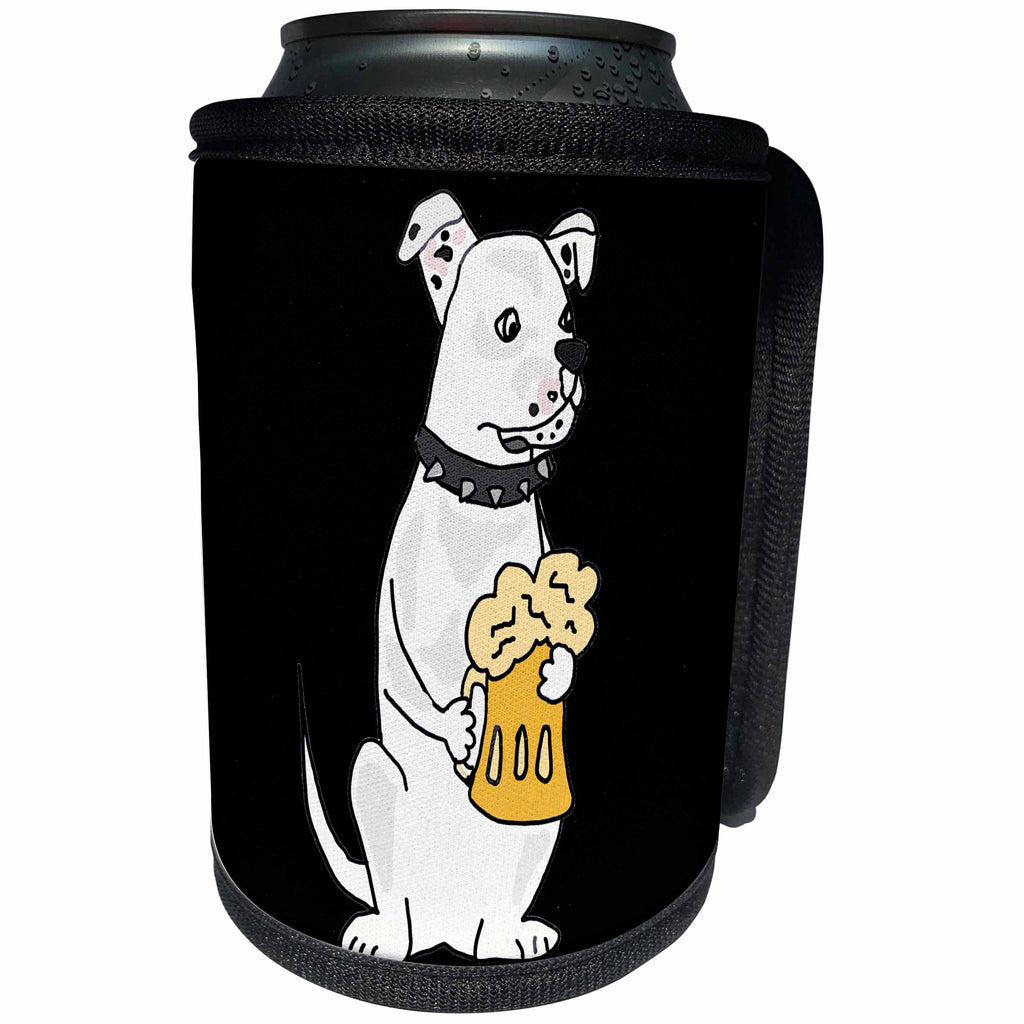 3dRose All Smiles Art Pets - Funny White American Bulldog Dog Drinking Mug of Beer - Can Cooler Bottle Wrap (cc_254046)