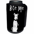 3dRose All Smiles Art Pets - Funny White American Bulldog in Spiked Collar says Bite Me - Can Cooler Bottle Wrap (cc_254047)