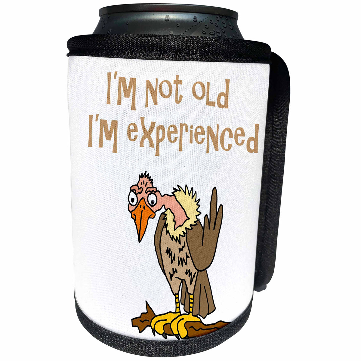 3dRose All Smiles Art Birds - Funny Buzzard or Vulture says I am not old, I am experienced - Can Cooler Bottle Wrap (cc_254049)