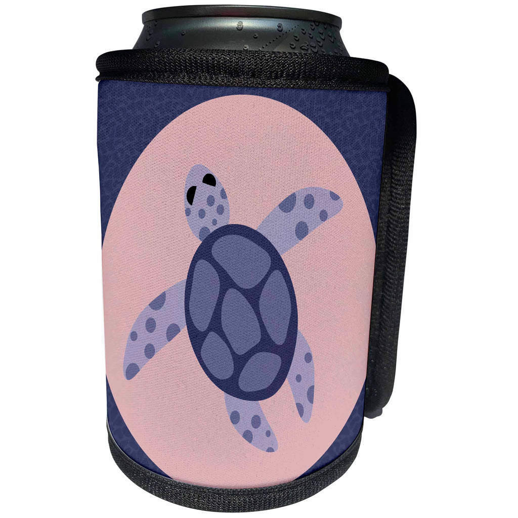 3dRose Janna Salak Designs Under the Sea - Cute Sea Turtle Blue and Pink - Can Cooler Bottle Wrap (cc_25405)
