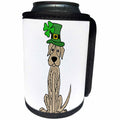 3dRose All Smiles Art Holidays - Funny Irish Wolfhound Dog in Leprechaun Hat with Shamrock - Can Cooler Bottle Wrap (cc_254050)