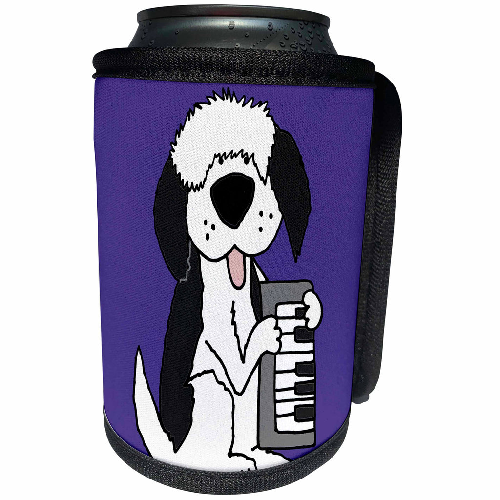 3dRose All Smiles Art Pets - Funny Cute Old English Sheepdog Playing Musical Keyboard - Can Cooler Bottle Wrap (cc_254053)