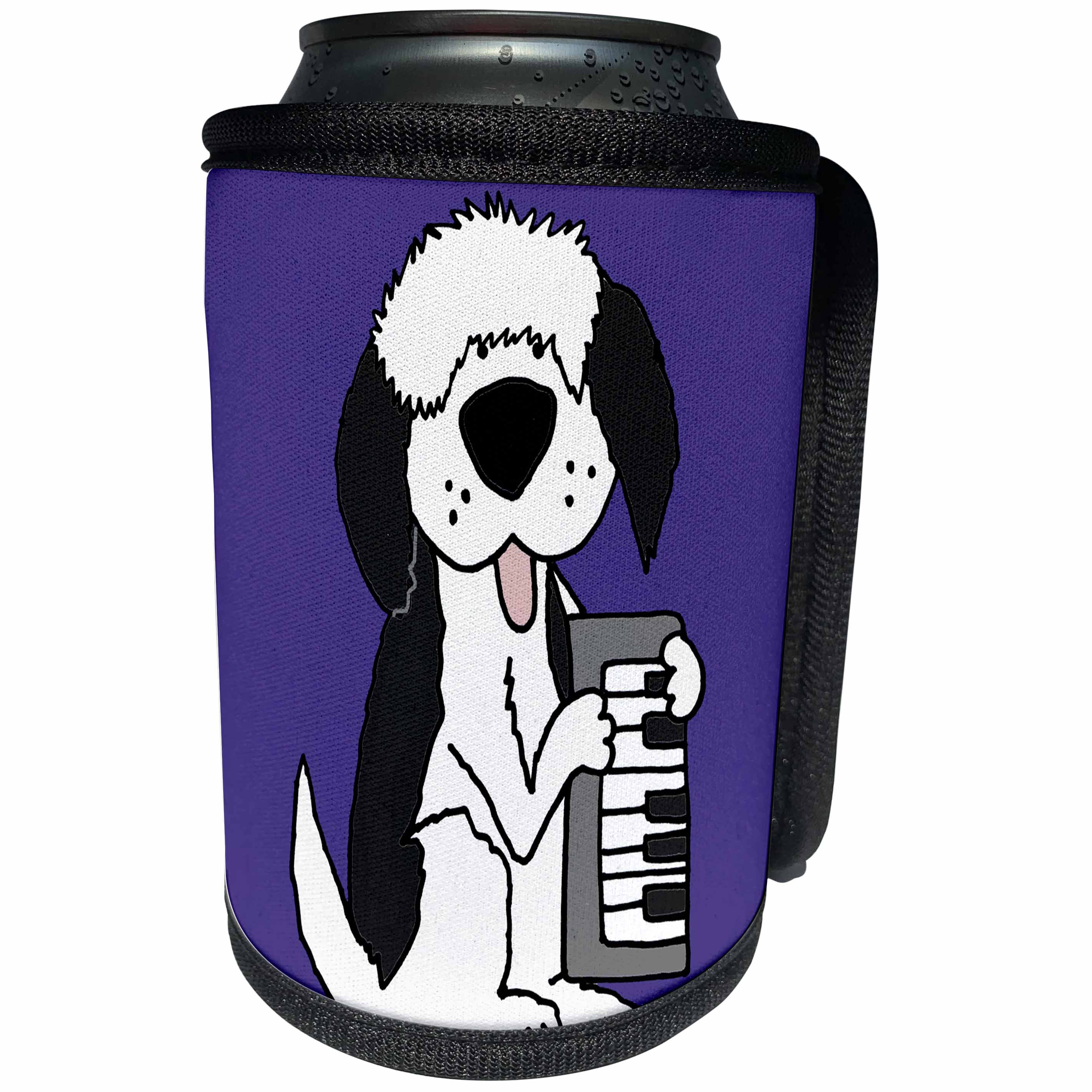 3dRose All Smiles Art Pets - Funny Cute Old English Sheepdog Playing Musical Keyboard - Can Cooler Bottle Wrap (cc_254053)