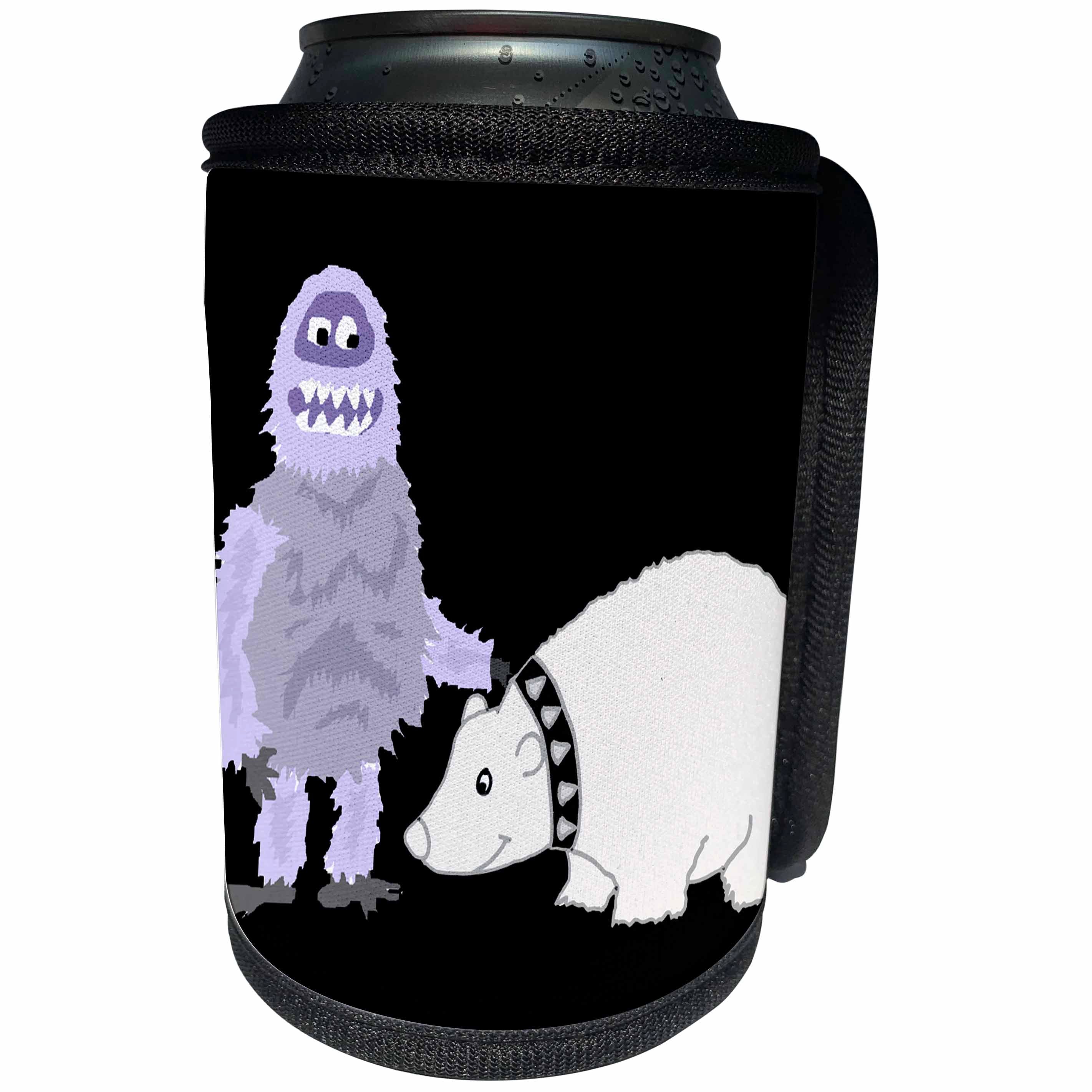3dRose All Smiles Art Funny - Funny Abominable Snowman with Pet Polar Bear - Can Cooler Bottle Wrap (cc_254057)