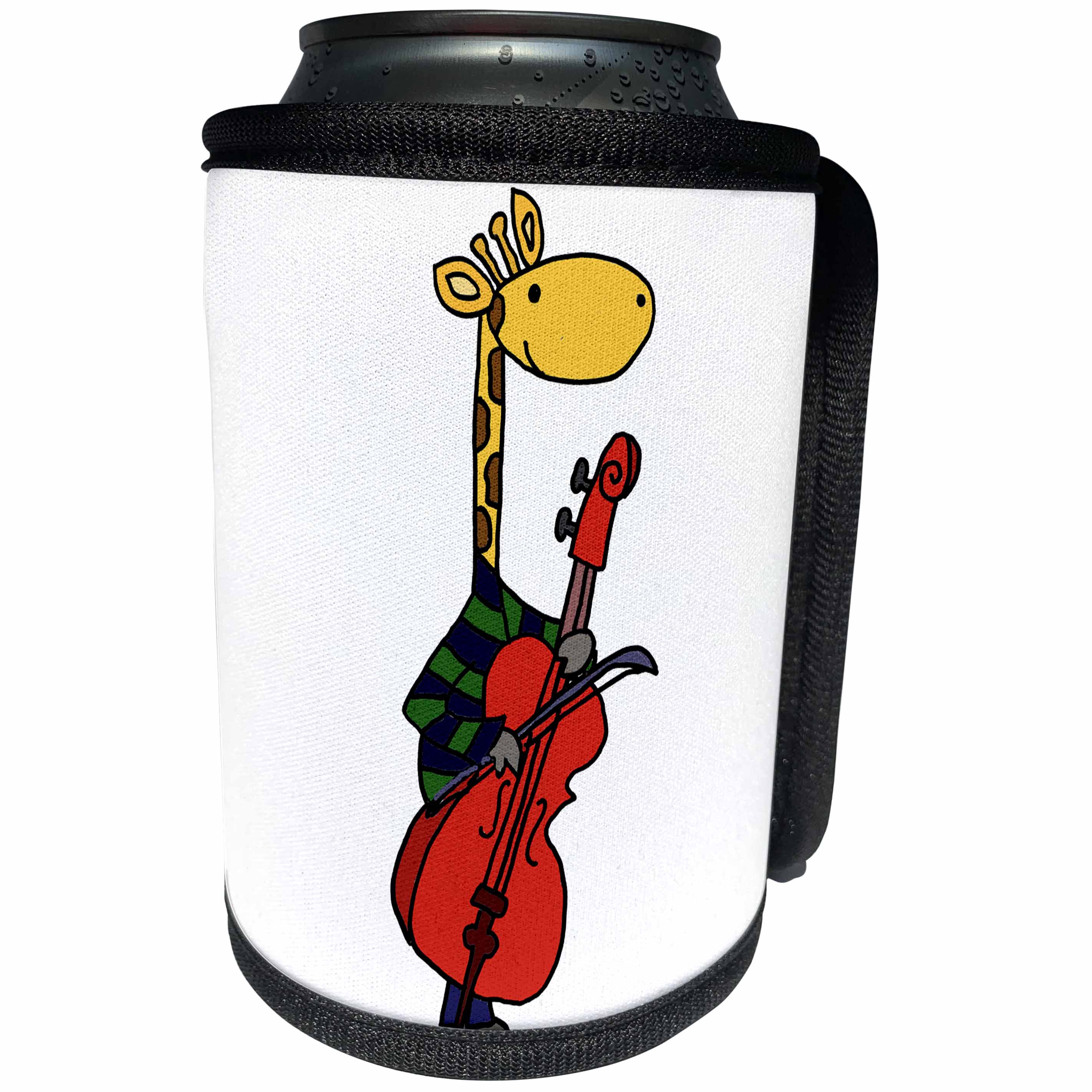 3dRose All Smiles Art Music - Funny Giraffe Playing Cello is fun for music lovers - Can Cooler Bottle Wrap (cc_254060)