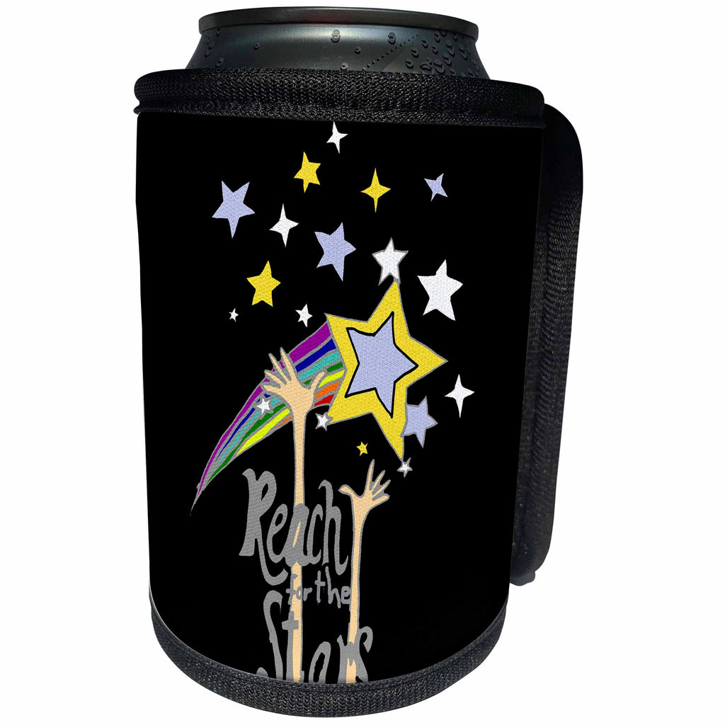 3dRose All Smiles Art Inspiration - Fun Artistic Reach for the Stars Abstract with Hands Reaching - Can Cooler Bottle Wrap (cc_254062)