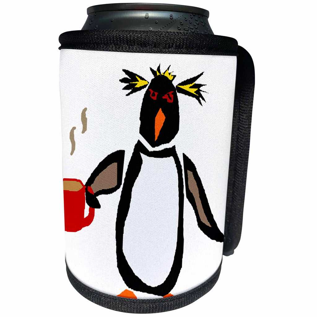 3dRose All Smiles Art Birds - Funny Cool Penguin with Cup of Coffee Original art - Can Cooler Bottle Wrap (cc_254063)