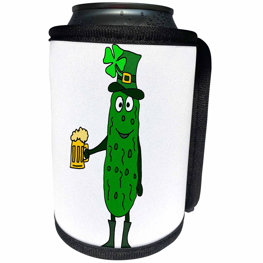 3dRose All Smiles Art Holidays - Funny Cute Pickle Saint Patricks Day Cartoon - Can Cooler Bottle Wrap (cc_254065)